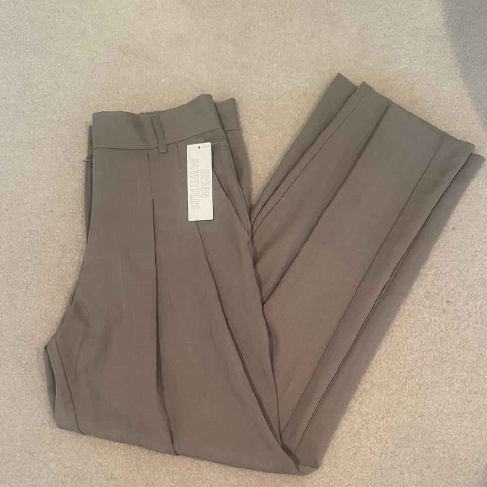 Urban Outfitters Taupe Wide-Leg Pleated Trousers